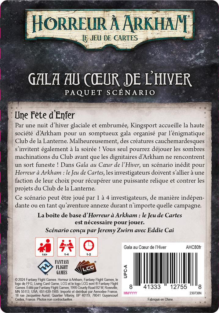 Dos boite jeu Horreur a Harkham Gala au coeur de l'hiver