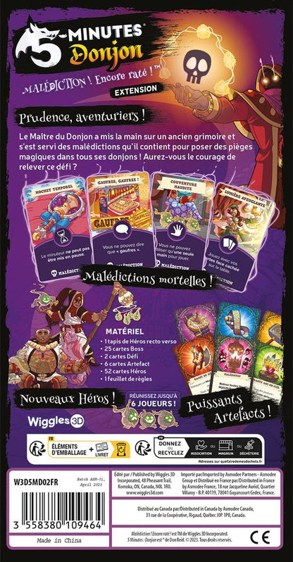 dos boite jeu 5 Minutes Donjon Malediction Encore Rate