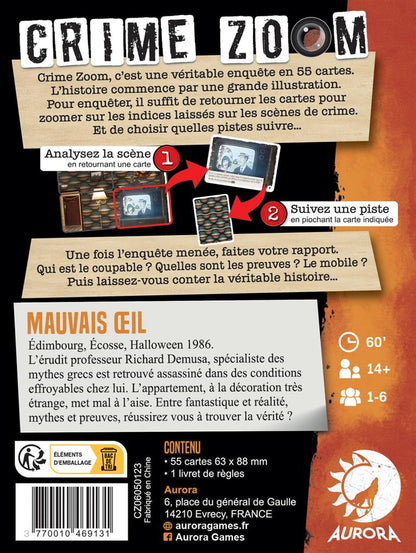 dos boite jeu Crime Zoom Mauvais Oeil
