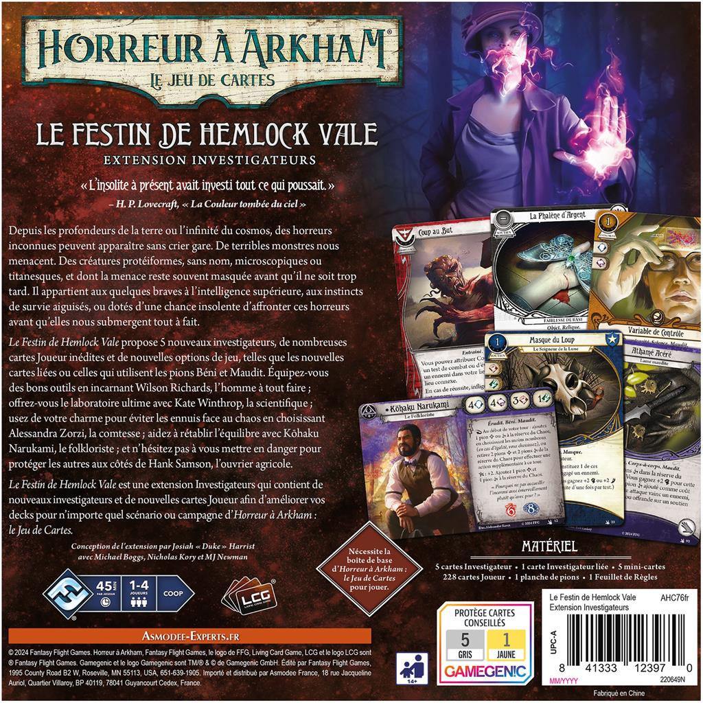 dos boite jeu Horreur a Arkham JCE Le Festin de Hemlock Vale Investigateurs
