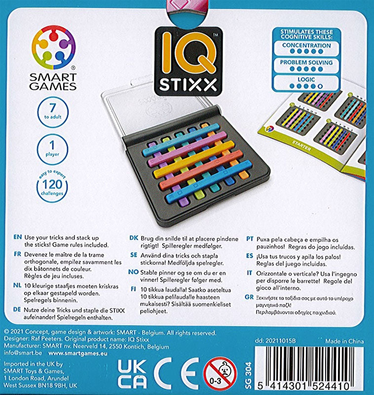 dos boite jeu IQ Stixx