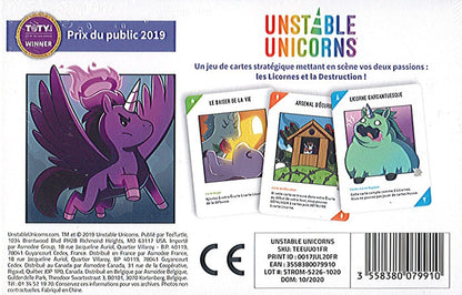 dos boite jeu Unstable Unicorns