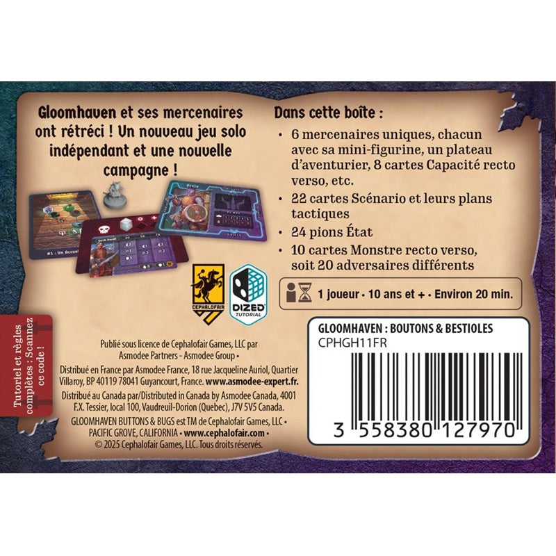 jeu de societe Gloomhaven Boutons & Bestioles dos de boite