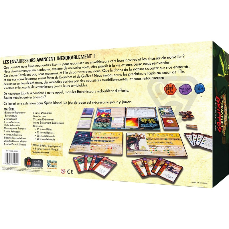 jeu de societe Spirit Island de branches et de griffes dos de boite